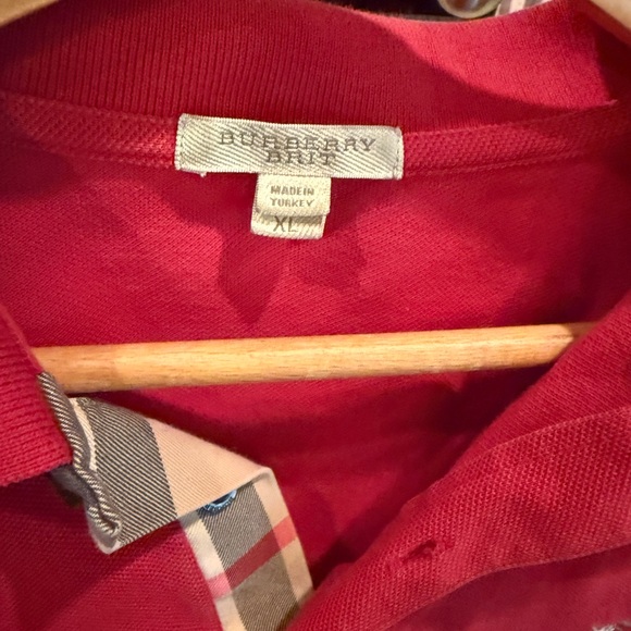 Burberry Brit Classic Red Embroidered Logo Plaid Trim Collared Polo Shirt Men XL - Picture 10 of 10